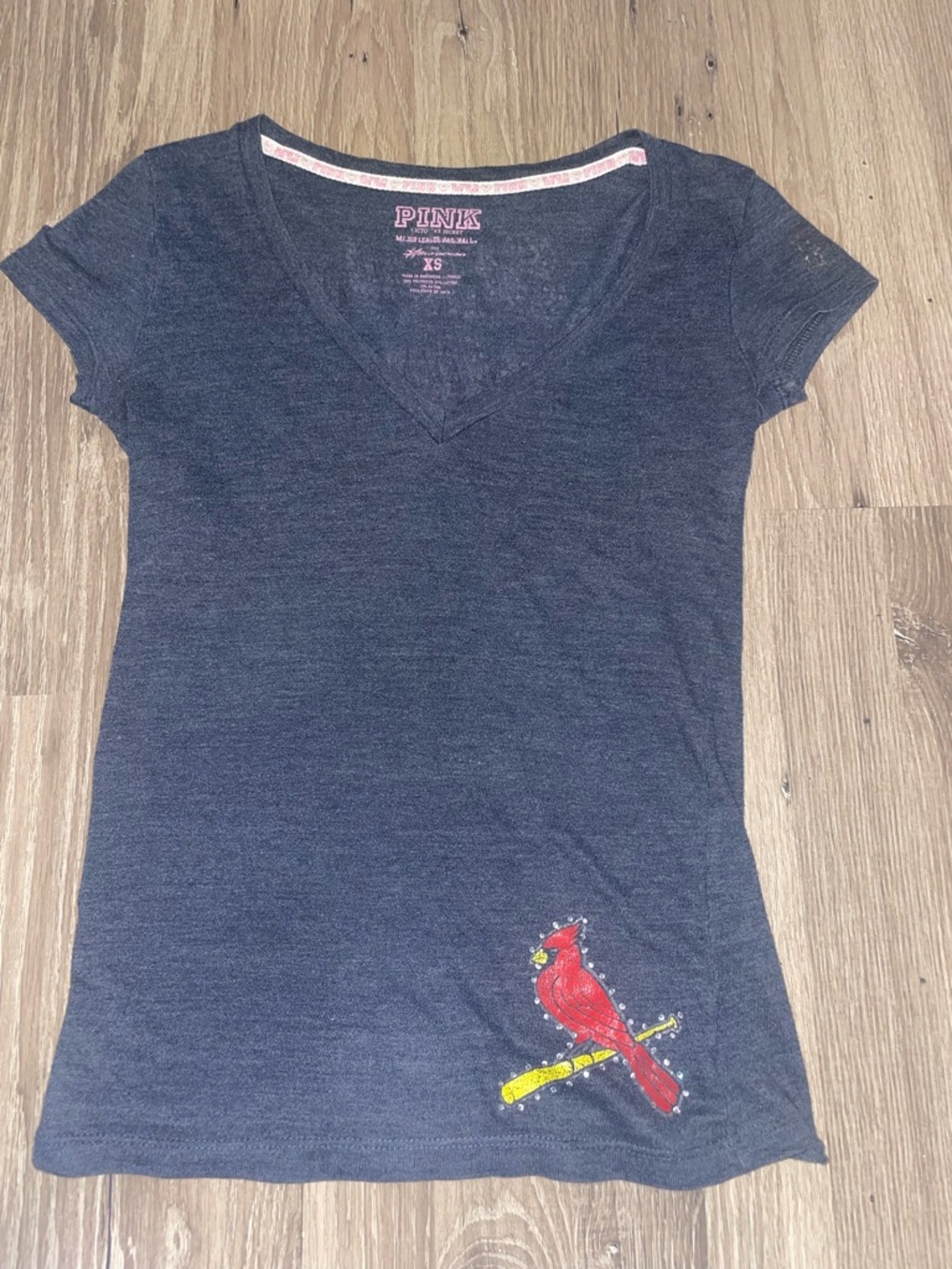 Vintage PINK Victoria's Secret Navy Tee with Pink Logo Trim